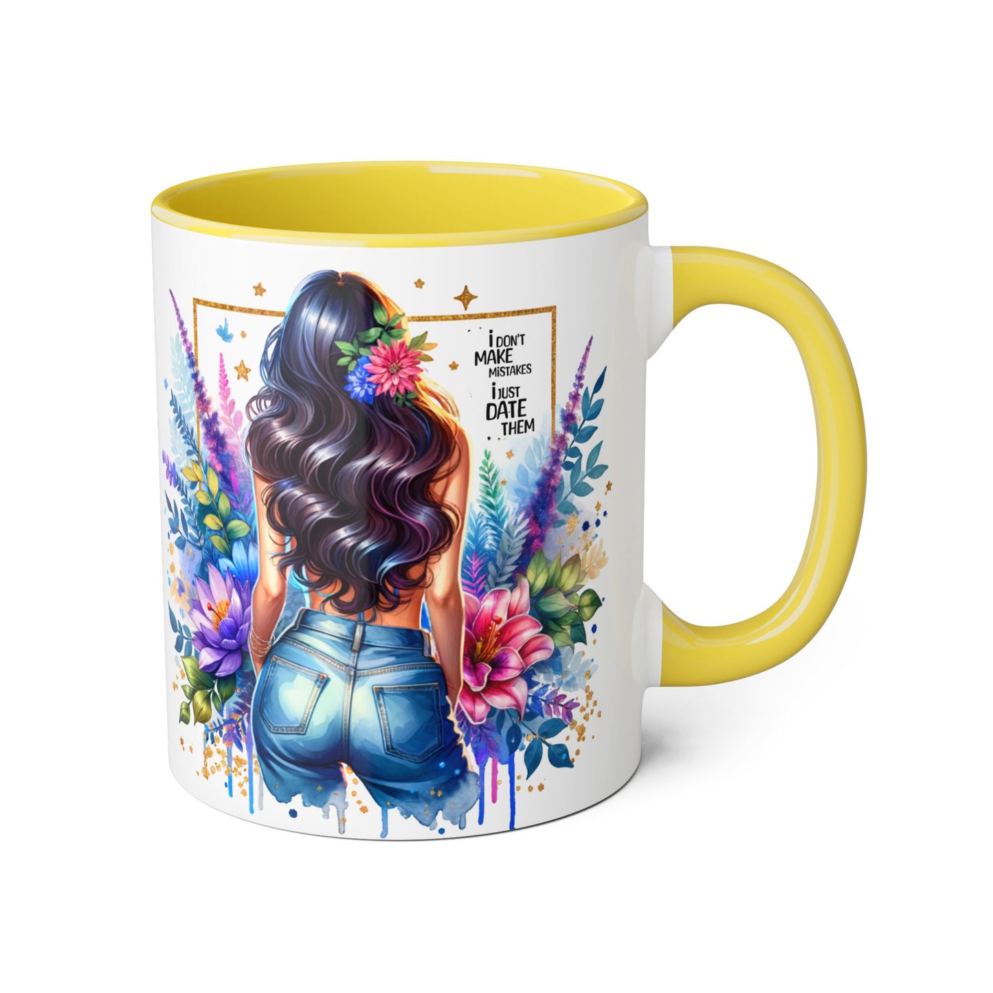 I Don't Make Mistakes, I Date Them Floral Aesthetic Mug, Vibrant Coffee Cup Gift, Boho Decor, Nature Lover, Inspirational Quote, Home Office Accessory