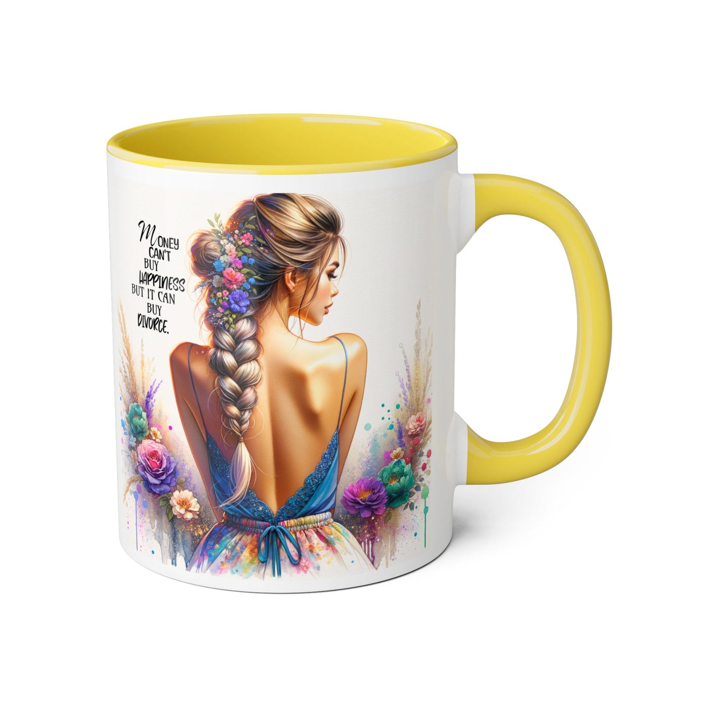 Money Can't Buy Happiness But It Can Buy Divorce Humoristic Empowering Accent Mugs | Inspirational Gift for Women | Unique Coffee Mug | Floral Design | Self-Care Reminder | Motivational Quote