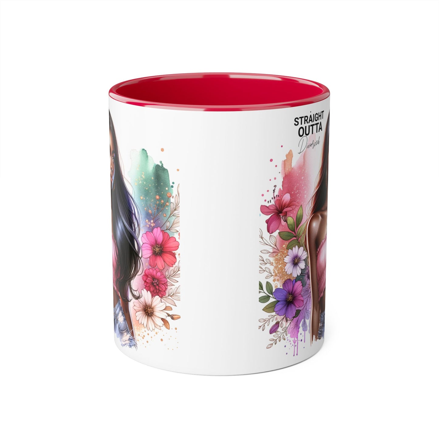 Straight Outta Divorced Humoristic Vibrant Accent Mugs, Gift for Her, Motivational Coffee Mug, Floral Design Mug, Unique Art Mug, Birthday Gift Idea, Home Decor