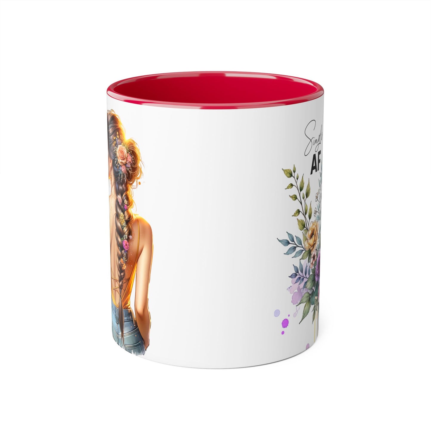 Single AF Floral Accent Mug - Cute Gift for Friends, Coffee Lover, Relationship Humor, Self-Care, Birthday, Celebration