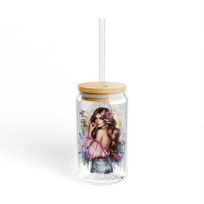 I Don't Make Mistakes, I Date Them ,16oz Boho Sipper Glass with Floral Design, Perfect for Water, Iced Tea, Smoothies, Gift for Her, Sustainable Drinkware