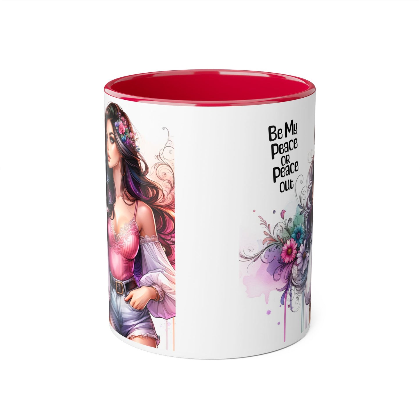 Bohemian Accent Mug, Be My Peace or Peace Out Gift, Artistic Coffee Mug, Floral Coffee Cup, Gift for Her