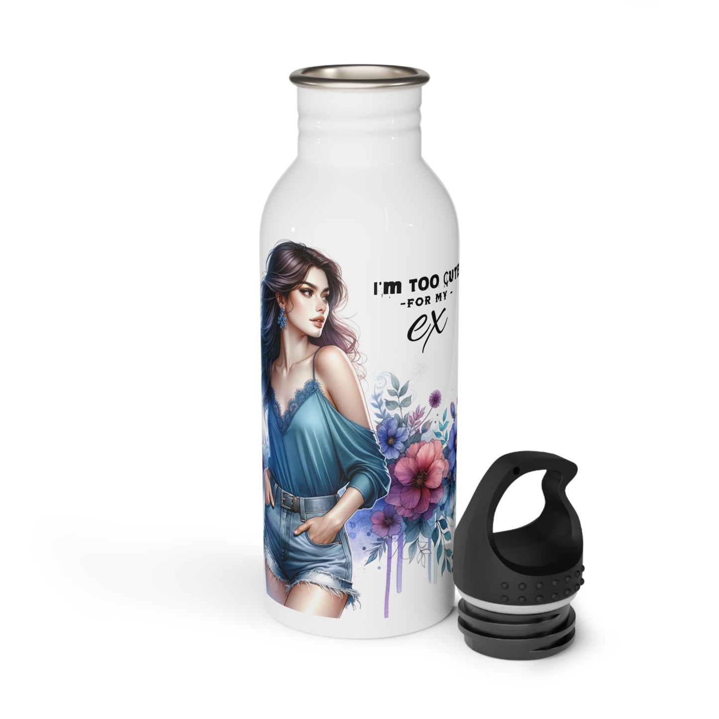 I'm Too Cute For My Ex  Stainless Steel Water Bottle, Trendy Hydration, Gift for Her, Floral Water Bottle, Funny Quotes, Daily Use Bottle