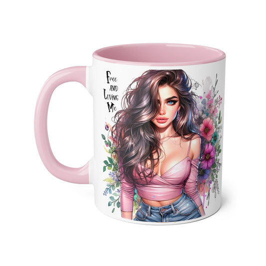 Free and Loving Me Chic Art Mug, Emotional Inspiration, Gift For Friends, Coffee Lover, Floral Design, Daily Motivation