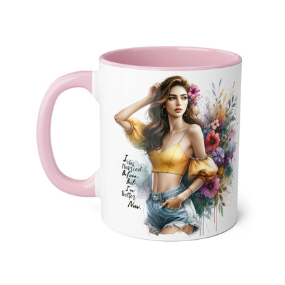 I Was Married Before But I'm Better Now Humoristic Chic Floral Accent Mug - Inspirational Art for Coffee Lovers, Gifts for Friends, Home Decor, Motivational Drinkware, Birthday Present
