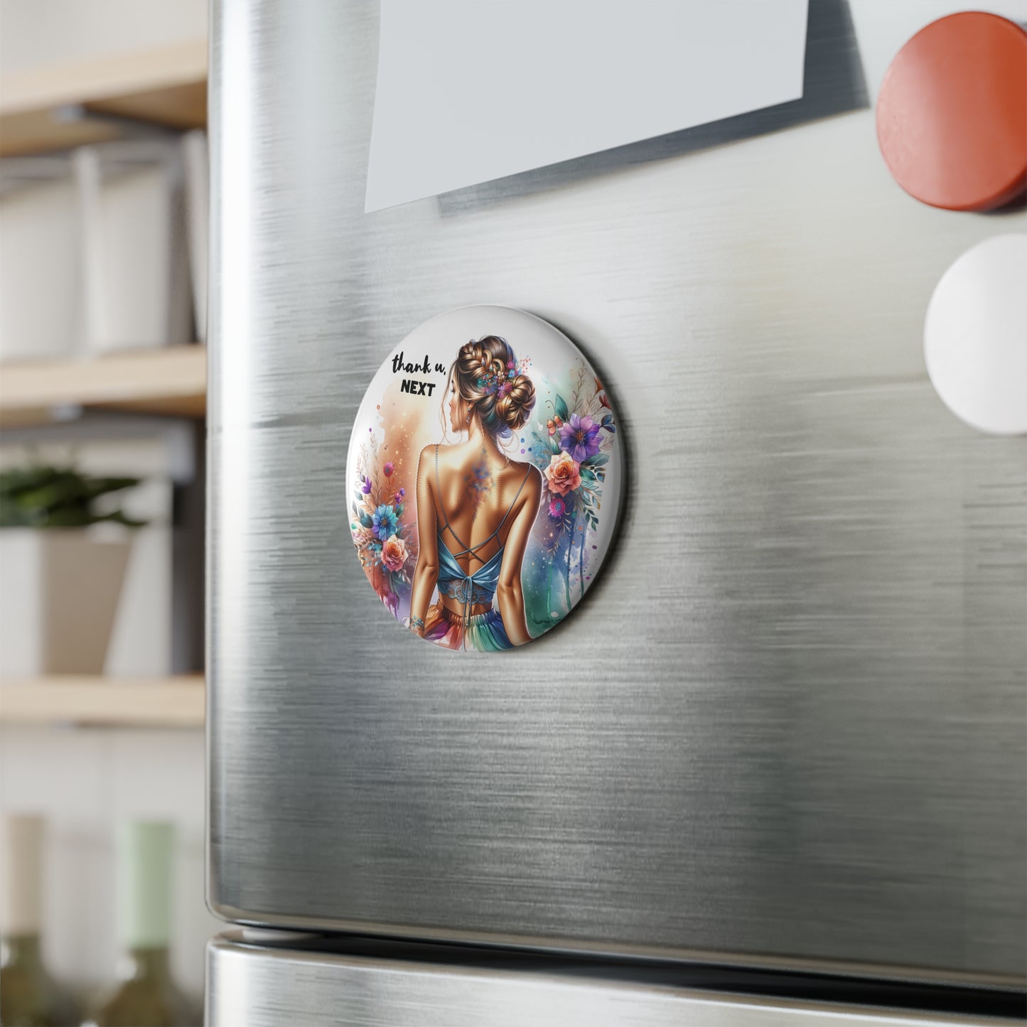 Thank U, Next  Decorative Round Magnet, Gifts for Her, Refrigerator Decor, Chic Home Accessory, Unique Birthday Gift