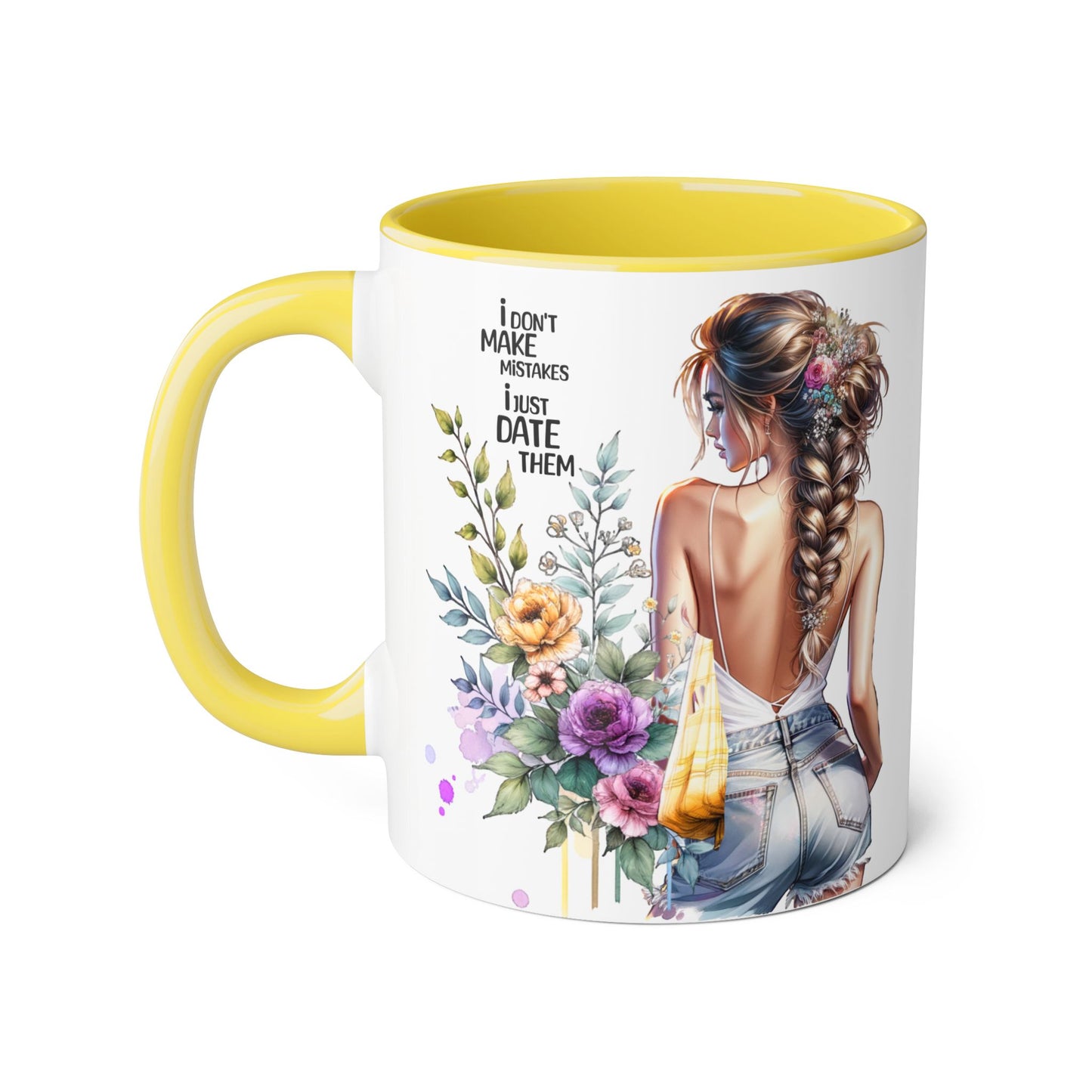 I Don't Make Mistakes, I Date Them Chic Floral Accent Mug for Her, Coffee Lover Gift, Fun Quote Mug, Stylish Kitchen Decor, Best Friend Gift