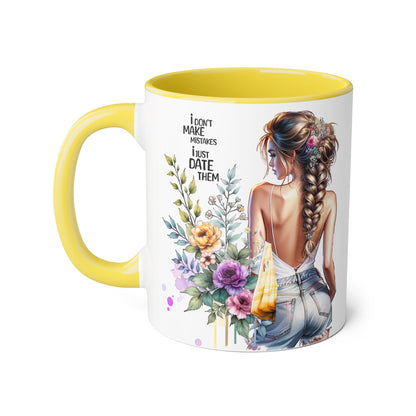 I Don't Make Mistakes, I Date Them Chic Floral Accent Mug for Her, Coffee Lover Gift, Fun Quote Mug, Stylish Kitchen Decor, Best Friend Gift