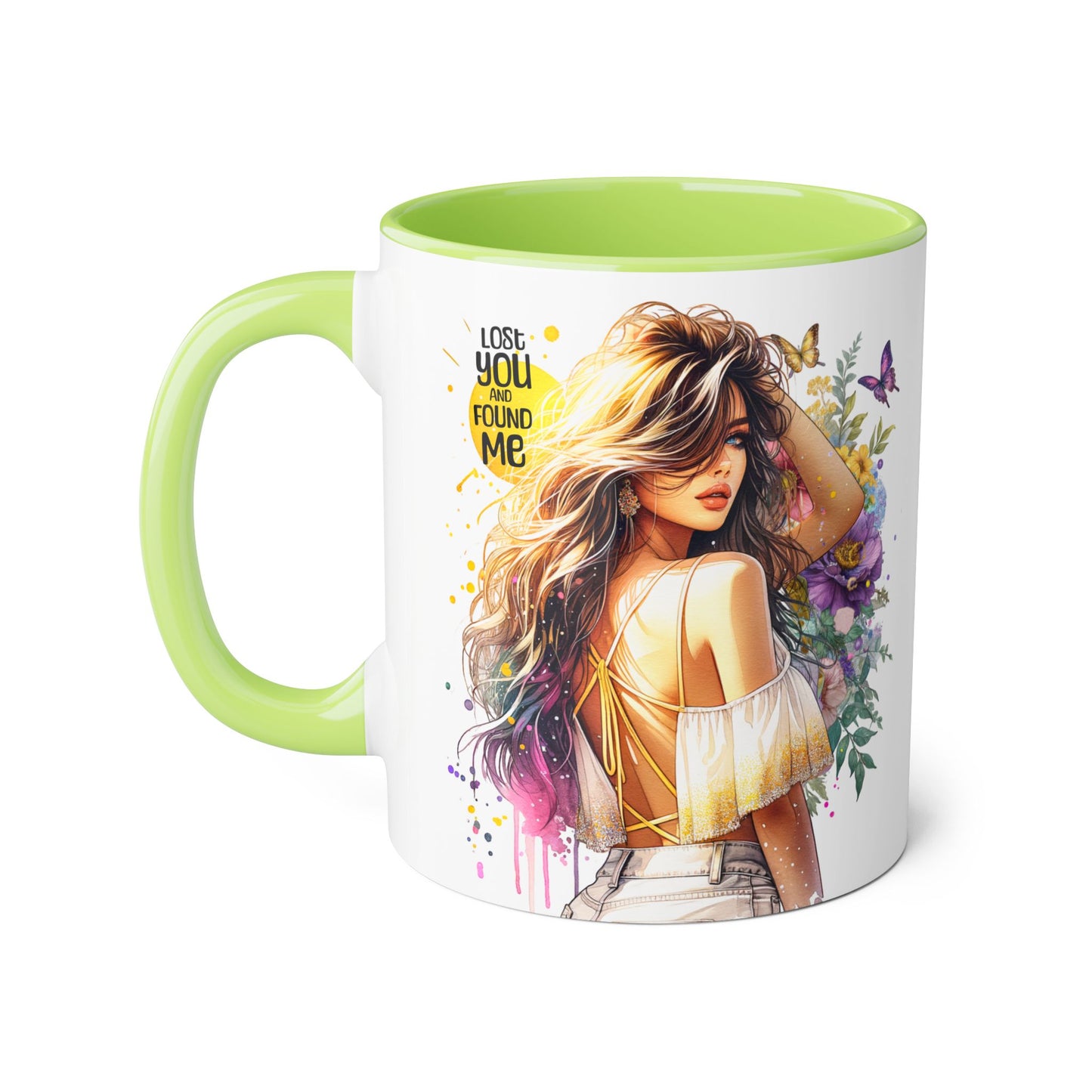 Lost You Found Me Accent Mug, Inspirational Coffee Cup, Gift for Her, Floral Art, Unique Drinkware, Birthday Mug