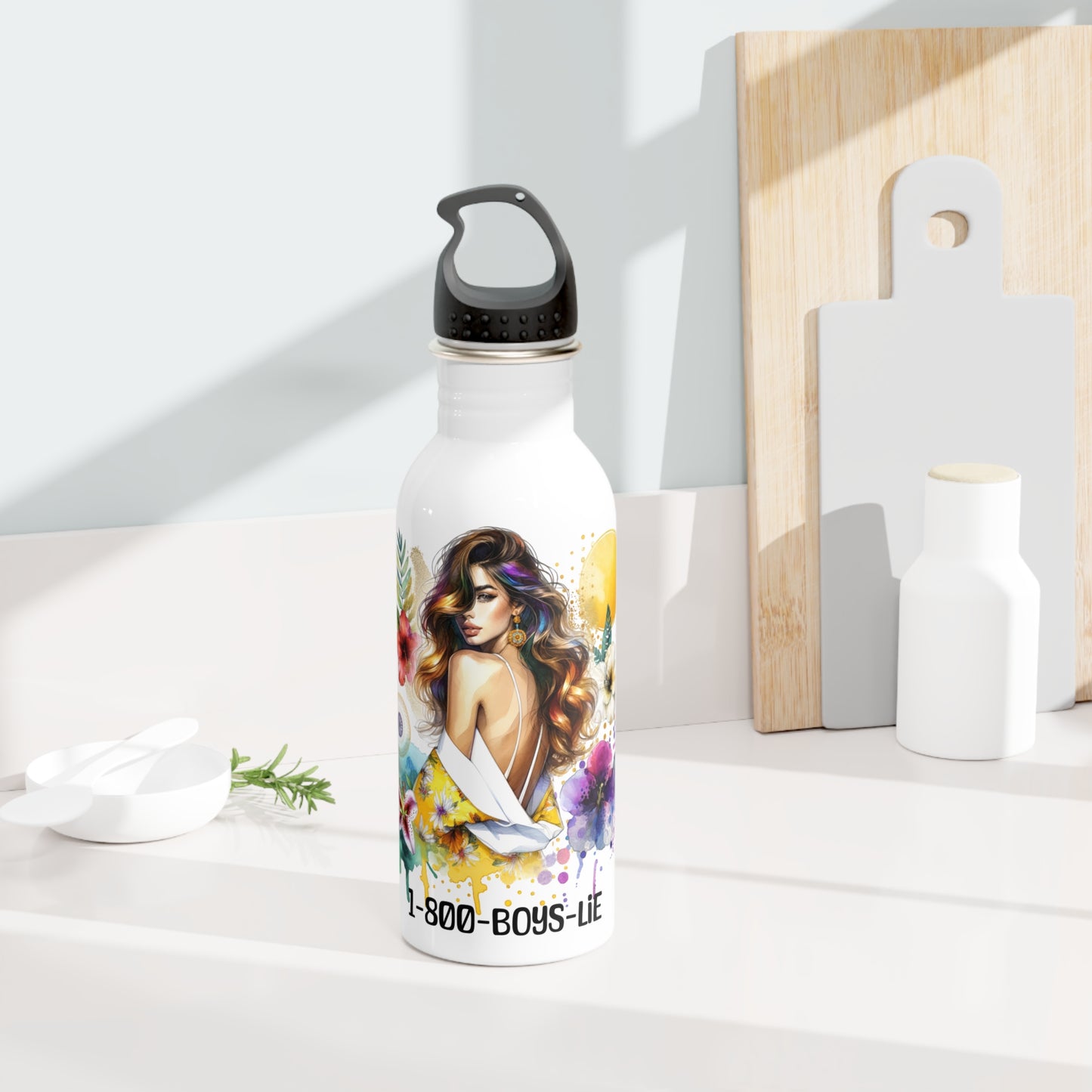 1-800-Boys-Lie Floral Water Bottle with Chic Design, Perfect for Fitness, Gift Ideas, Eco-Friendly Hydration, Personal Water Container, Stylish Drinkware