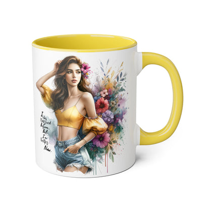 I Was Married Before But I'm Better Now Humoristic Chic Floral Accent Mug - Inspirational Art for Coffee Lovers, Gifts for Friends, Home Decor, Motivational Drinkware, Birthday Present