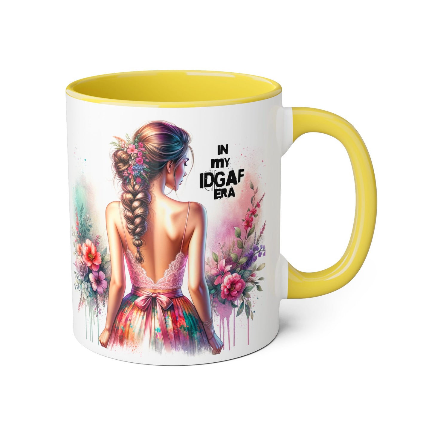 Bold IDGAF Era Accent Mug, Coffee Cup for Strong Women, Gift for Her, Floral Art Mug, Motivational Drinkware