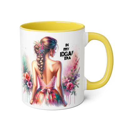 Bold IDGAF Era Accent Mug, Coffee Cup for Strong Women, Gift for Her, Floral Art Mug, Motivational Drinkware