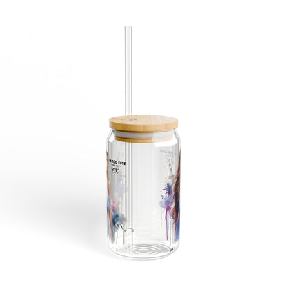 I'm Too Cute For My Ex Stylish Sipper Glass, 16oz - Perfect for Summer Drinks, Eco-Friendly Glass, Gift for Her, Floral Print, Water Bottle, Travel Mug