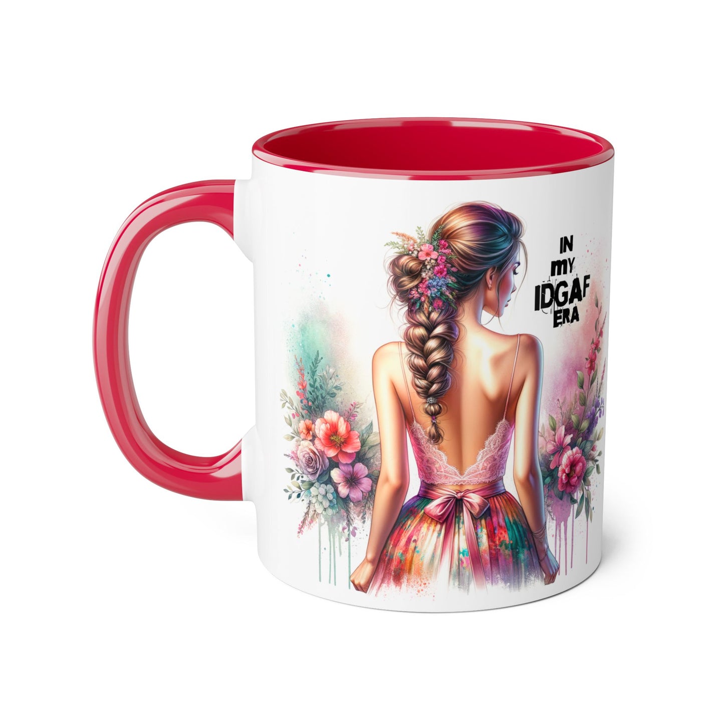 Bold IDGAF Era Accent Mug, Coffee Cup for Strong Women, Gift for Her, Floral Art Mug, Motivational Drinkware