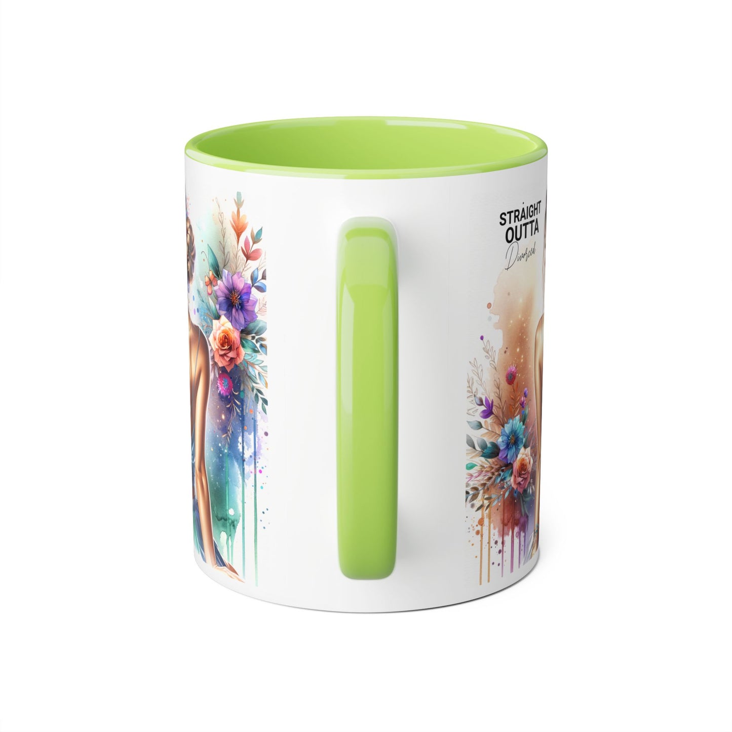 Straight Outta Divorced Humoristic Vibrant Accent Mugs, 11oz - Artistic Coffee Cup, Floral Design Mug, Unique Gift for Her, Birthday Present, Home Décor