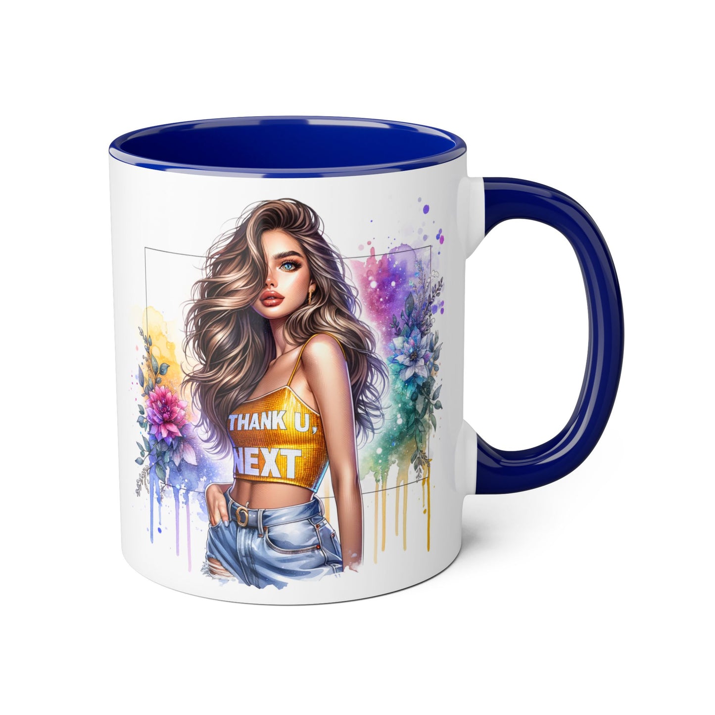 Thank U, Next Vibrant Floral Accent Mug | Unique Coffee Cup, Gift for Her, Artful Drinkware, Boho Style, Colorful Tea Mug, Inspirational Design