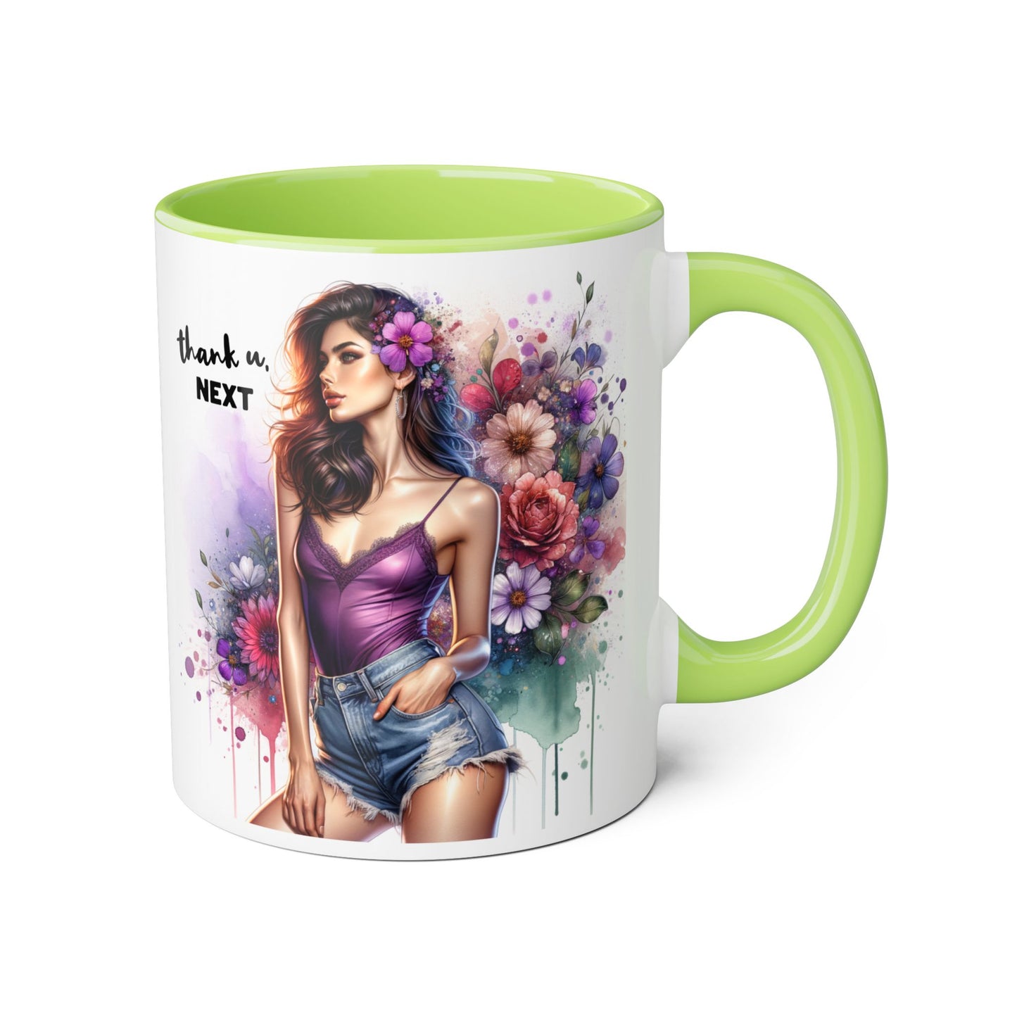 Thank U, Next Floral Accent Coffee Mug with Inspirational Quote, Gift for Her, Tea Mug for Friends, Home Decor, Birthday Present