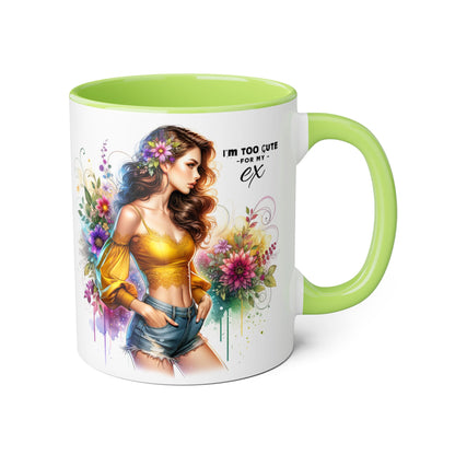 I'm Too Cute For My Ex Colorful Accent Mug with Floral Design, Unique Coffee Cup, Boho Chic Gift, Fun Ex Statement Mug, Artistic Drinking Mug, Cute Ceramic [...]