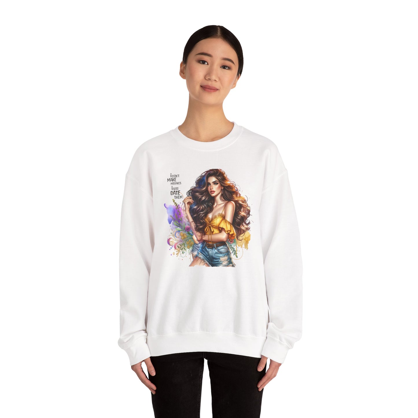 I Don`t  Make Mistakes, I Just Date Them Artistic Crewneck Sweatshirt - Perfect for Casual Outings, Gifts, Festivities, and Everyday Comfort, Featuring Colorful Designs