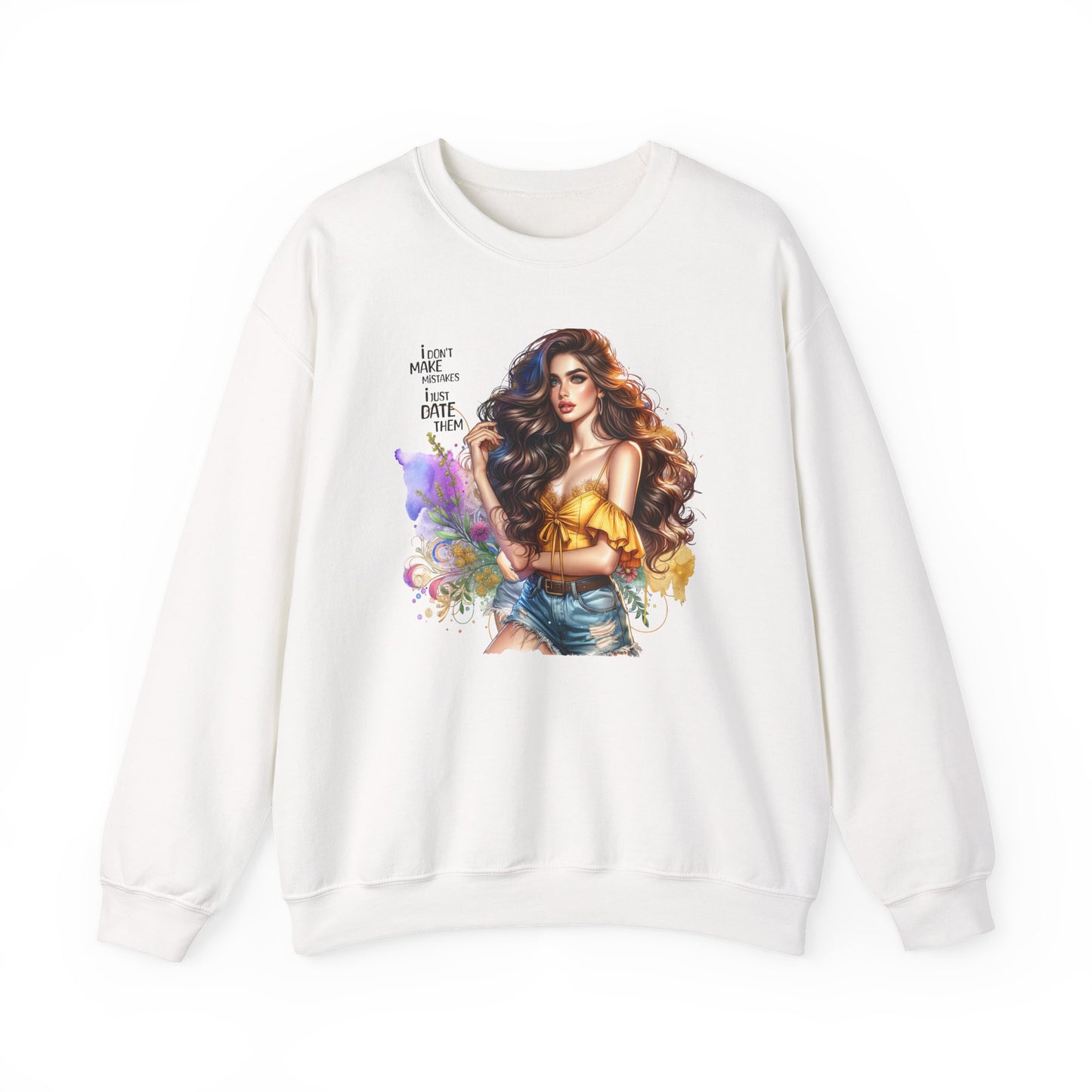 I Don`t  Make Mistakes, I Just Date Them Artistic Crewneck Sweatshirt - Perfect for Casual Outings, Gifts, Festivities, and Everyday Comfort, Featuring Colorful Designs