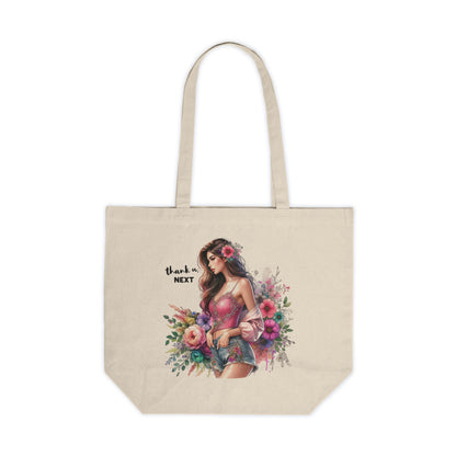 Thank U, Next Floral Canvas Tote Bag - Chic Shopping Bag, Earth-Friendly Tote, Gift for Her, Market Bag, Summer Accessory, Thanks Next Design