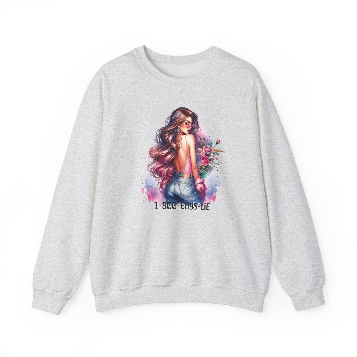 1-800-Boys-Lie Stylish Floral Graphic Sweatshirt, Cozy Crewneck Sweatshirt for Women, Gift for Her, Casual Fashion Top, Spring Wardrobe Essential