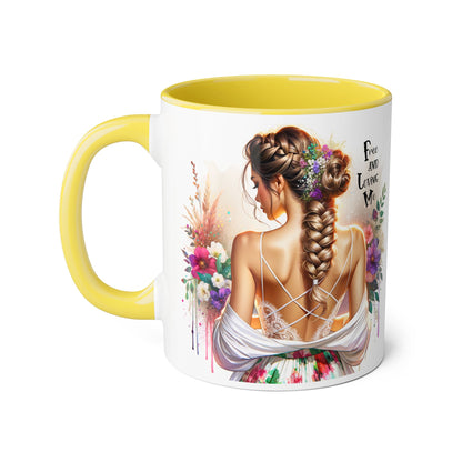 Bohemian Floral Accent Mug, Free and Loving Me Coffee Cup, Gifts for Her, Birthday, Inspirational Drinkware, Home Decor