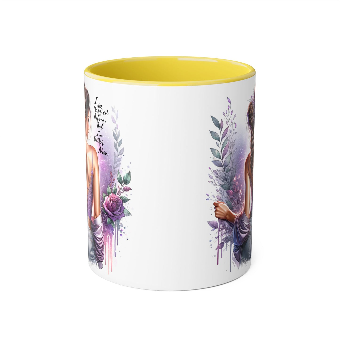 I Was Married Before But I'm Better Now Humoristic Elegant Art Mug, Inspirational Coffee Cup, Stylish Beverage Holder, Gift for Her, Floral Decor
