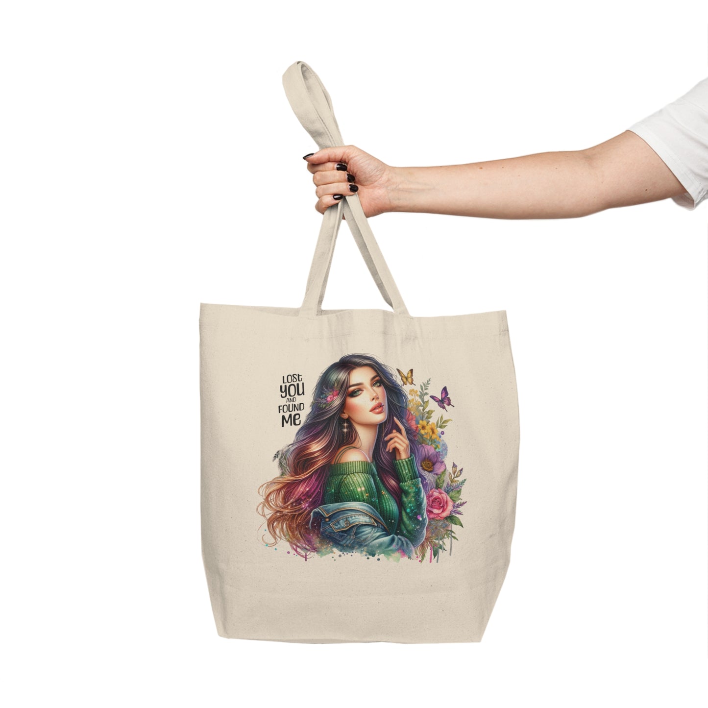 Lost You and Found Me Artistic Floral Tote Bag, Eco-Friendly Shopping Bag, Gift for Her, Boho Style, Reusable Grocery Tote, Unique Art Tote