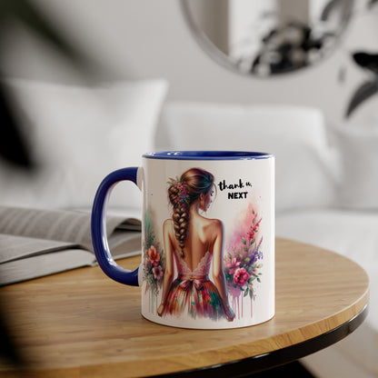 Thank U, Next Artistic Floral Accent Mug, Thank U Next Coffee Cup, Colorful Tea Mug, Gift for Her, Inspirational Art Drinkware