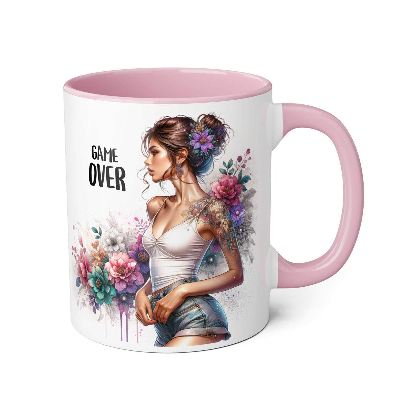 Floral Game Over Mug | Stylish Coffee Cup for Gamers | Unique Gift for Birthdays, Holidays, or Just Because, Tea Mug, Accent Mugs