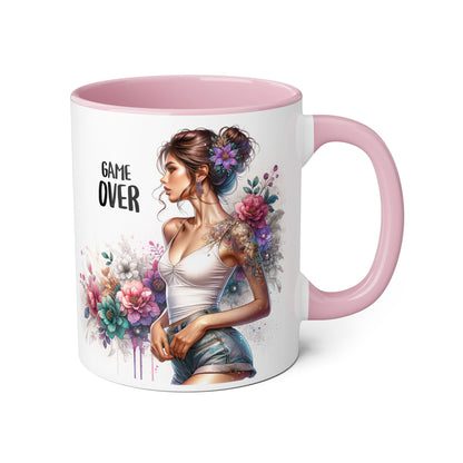 Floral Game Over Mug | Stylish Coffee Cup for Gamers | Unique Gift for Birthdays, Holidays, or Just Because, Tea Mug, Accent Mugs