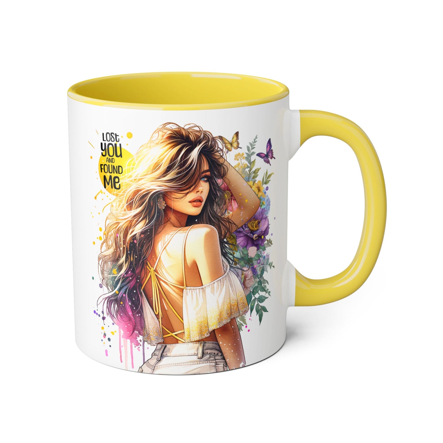 Lost You Found Me Accent Mug, Inspirational Coffee Cup, Gift for Her, Floral Art, Unique Drinkware, Birthday Mug