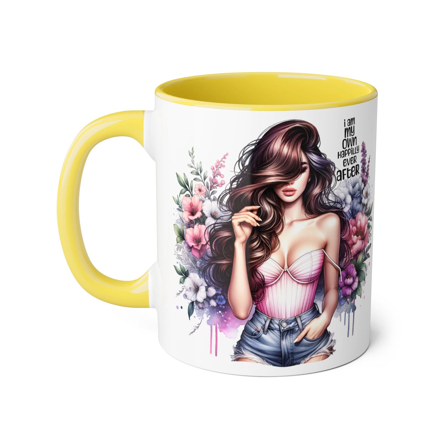 I Am My Own Happily Ever After Empowered Floral Accent Mug, Encouragement Gift for Women, Inspirational Coffee Cup, Self-Love Decor, Black Handle Mug