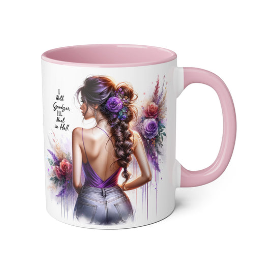 I Hold Grudges, I'll Heal in Hell Colorful Floral Accent Mug, Inspirational Mug, Gift for Friends, Coffee Lover Mug, Unique Tea Mug, Motivational Drinkware