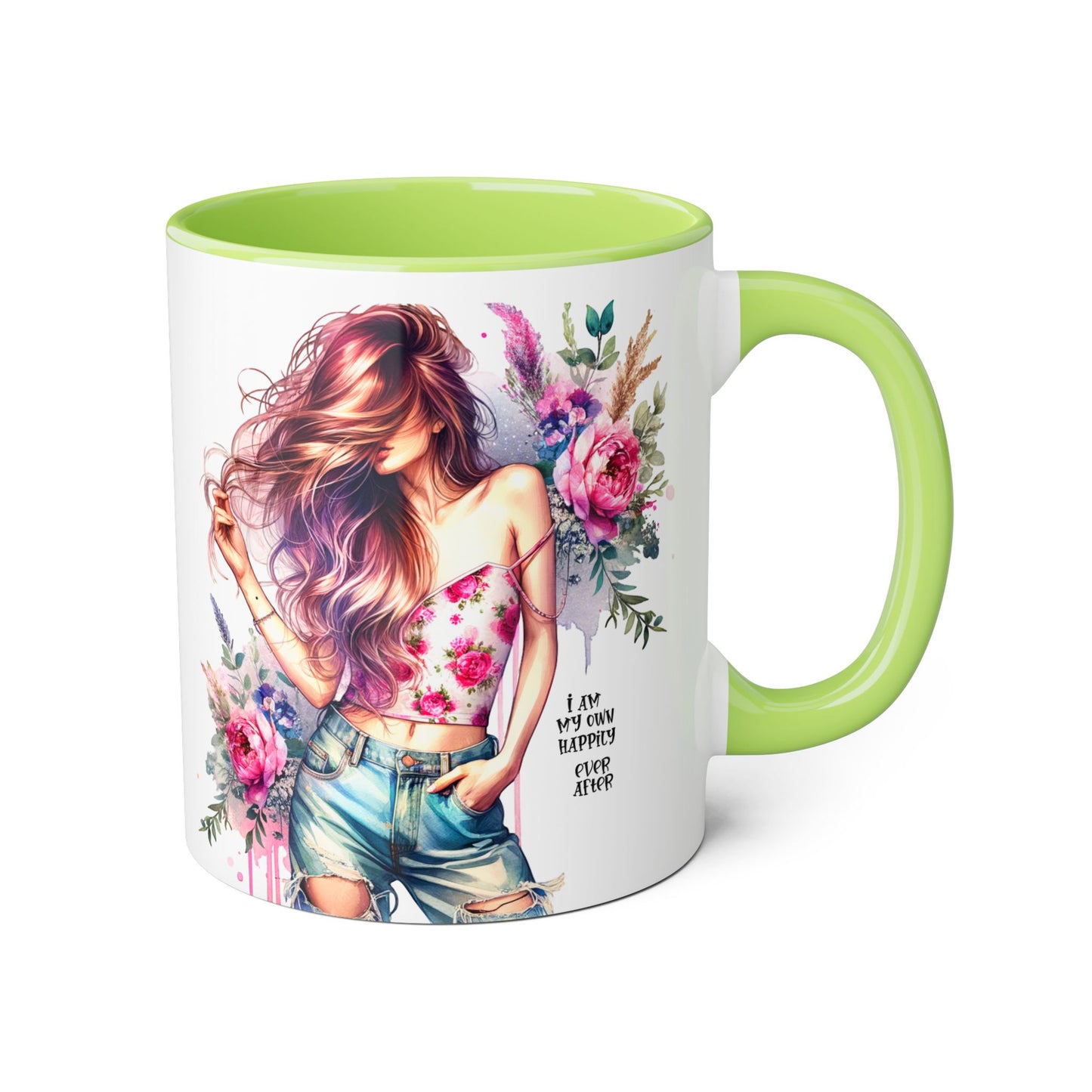 I Am My Own Happily Ever After Floral Beauty Accent Mug - Inspirational Coffee Cup, Gift for Her, Floral Mug, Motivational Drinkware, Cute Kitchen Decor