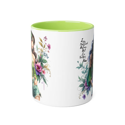 I Was Married Before But I'm Better Now Humoristic Floral Goddess Accent Mug, Inspirational Coffee Cup, Gift for Her, Boho Chic Drinkware, Unique Art Mugs, Home Decor