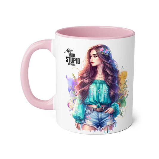 Not With Stupid Anymore Humoristic 11oz Accent Mug This humoristic mug