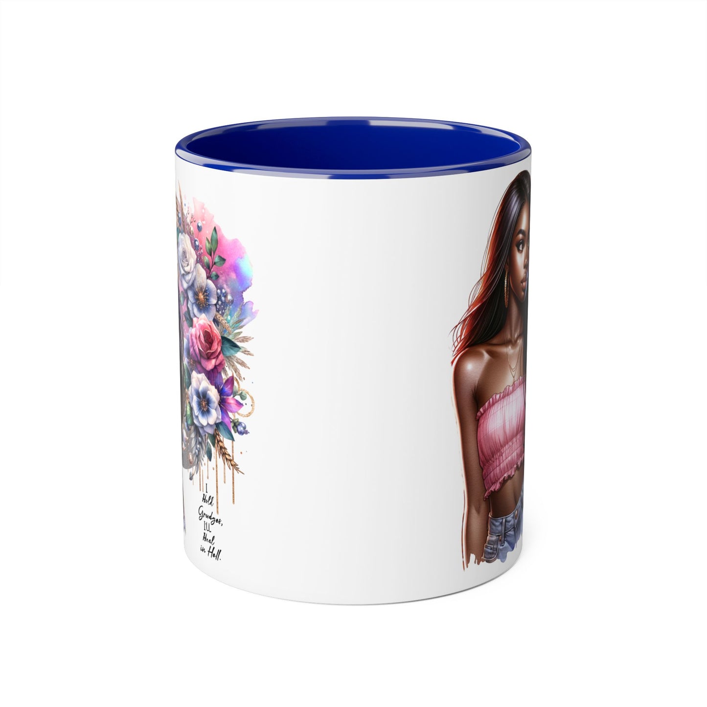 I Hold Grudges, I'll Heal in Hell  Humoristic Bohemian Floral Accent Mug, Stylish Coffee Cup, Ideal for Gifting, Home Decor, Motivational Quote Mug, Perfect for Every Occasion