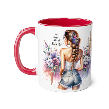 I Can Buy Myself Flowers Floral-Inspired Accent Mug, Boho Coffee Cup, Gift for Flower Lovers, Artful Drinkware for Special Occasions, Women's Inspirational Mug