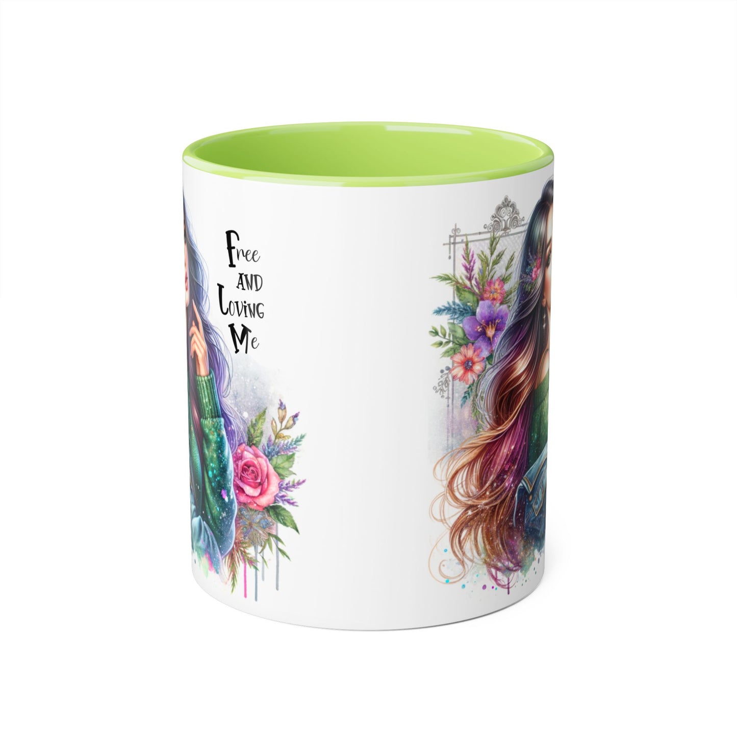 Bohemian Chic Accent Mug, Free and Loving Me 11oz Coffee Cup, Gifts for Her, Artistic Drinkware, Unique Home Decor, Floral Coffee Mug