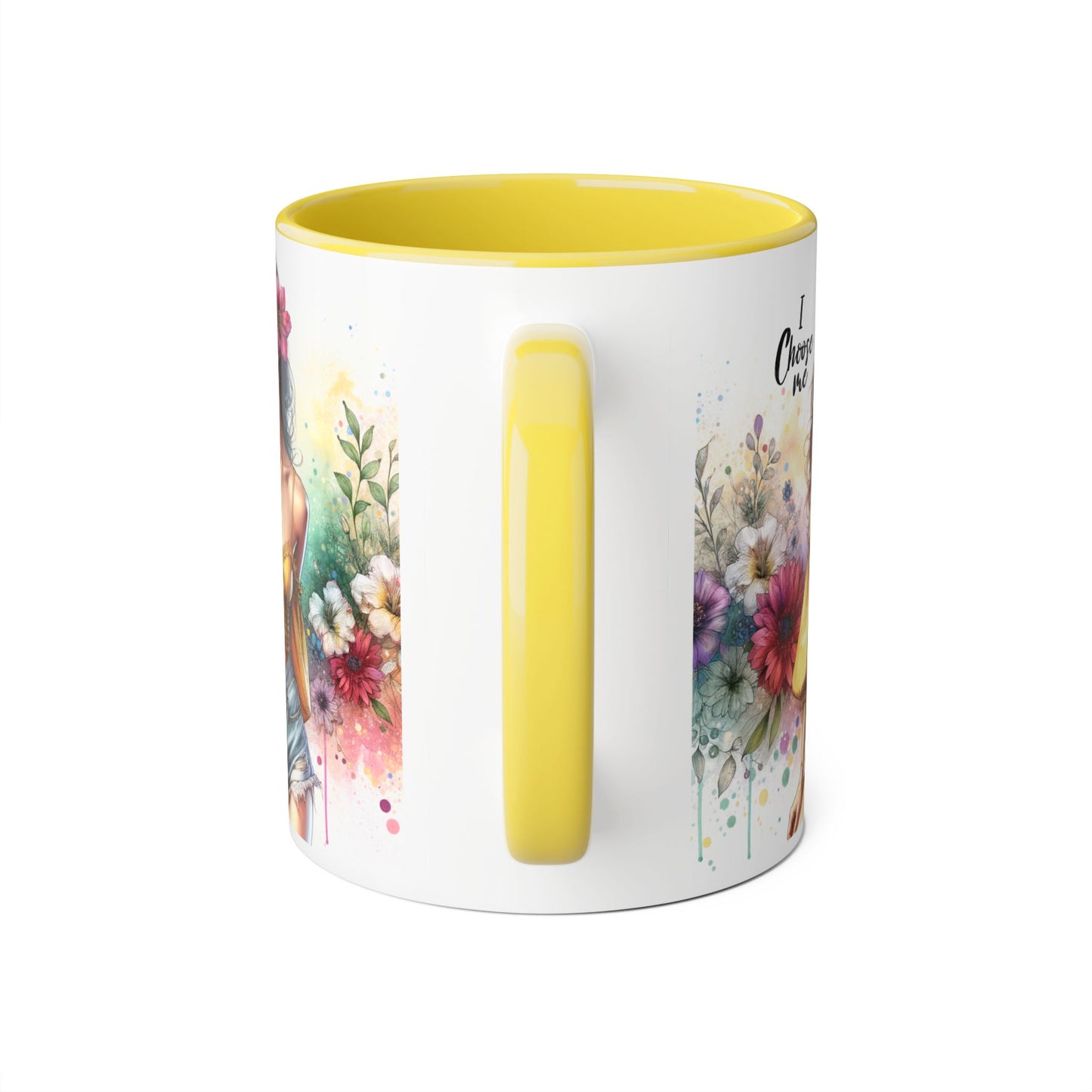 I Choose Me Floral Themed Accent Mugs, 11oz - Eco-Friendly Gift for Self-Care, Birthdays, Friends, Tea Lover, Inspirational Quotes