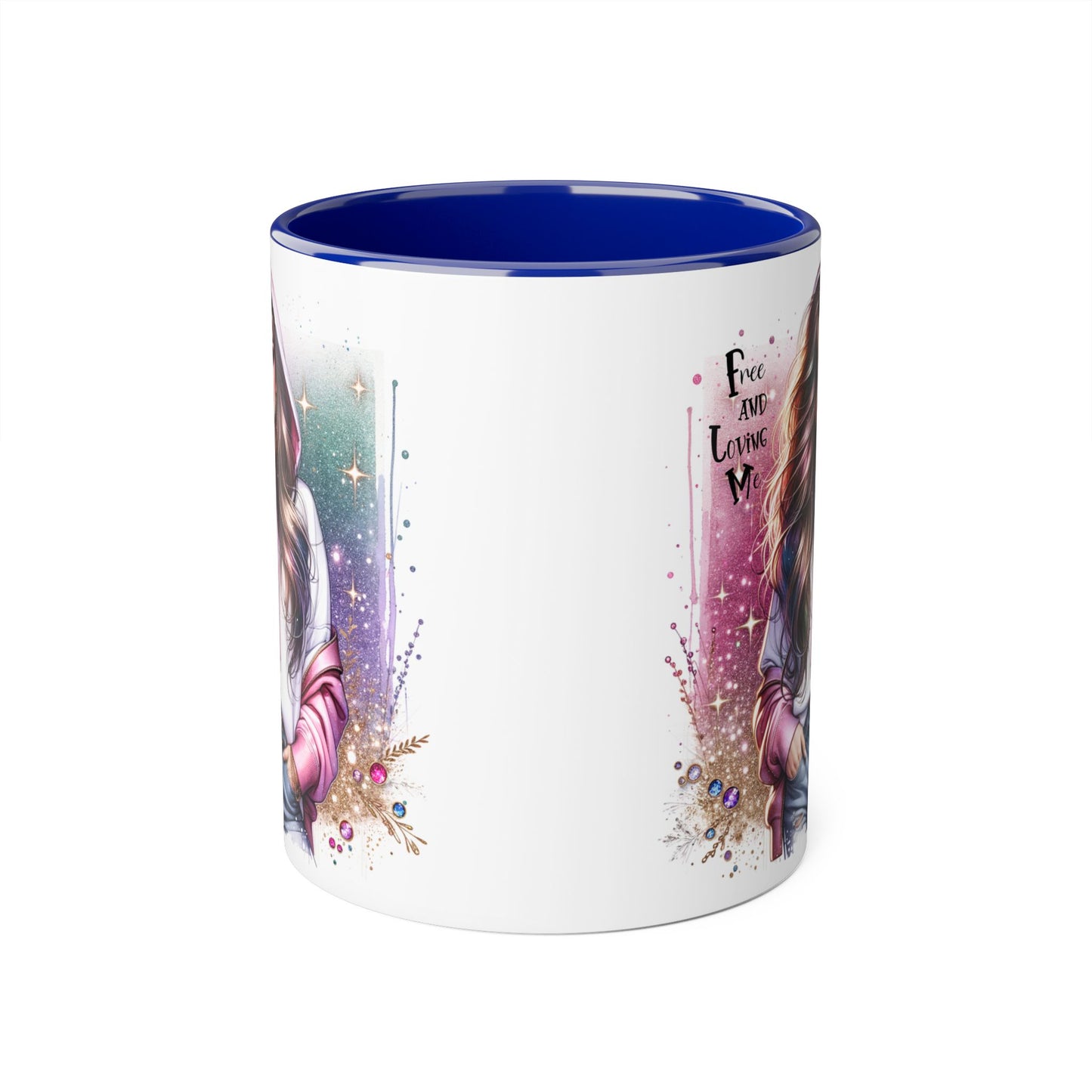 Stylish Accent Mug - 'Free and Loving Me' Coffee Cup, Perfect Gift for Coffee Lovers, Inspirational Drinkware, Cute Morning Mug