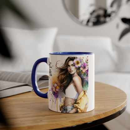I Don't Make Mistakes, I Date Them  - Color Accent Coffee Cup, Gift for Girlfriend, Unique Art Mug, Floral Design