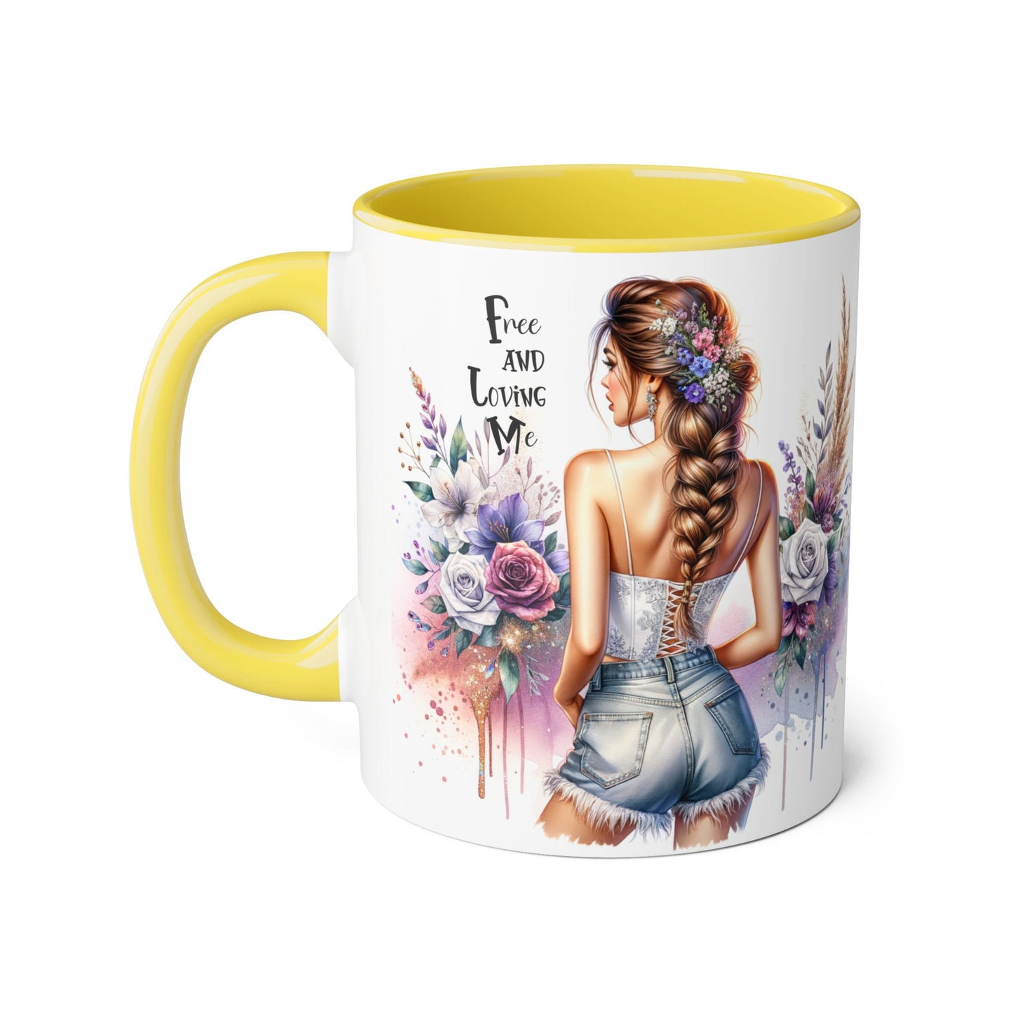 Free and Loving Me Chic Floral Accent Mug - Perfect Gift for Nature Lovers, Coffee Drinkers, Home Decor, Inspirational, Mother’s Day