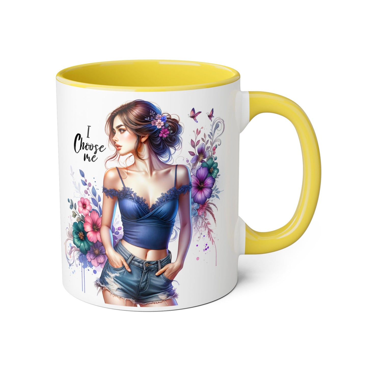 I Choose Me Floral Art Accent Mug, Inspirational Coffee Cup, Gifts for Her, Home Decor, Birthday Present, Self-Care Reminder