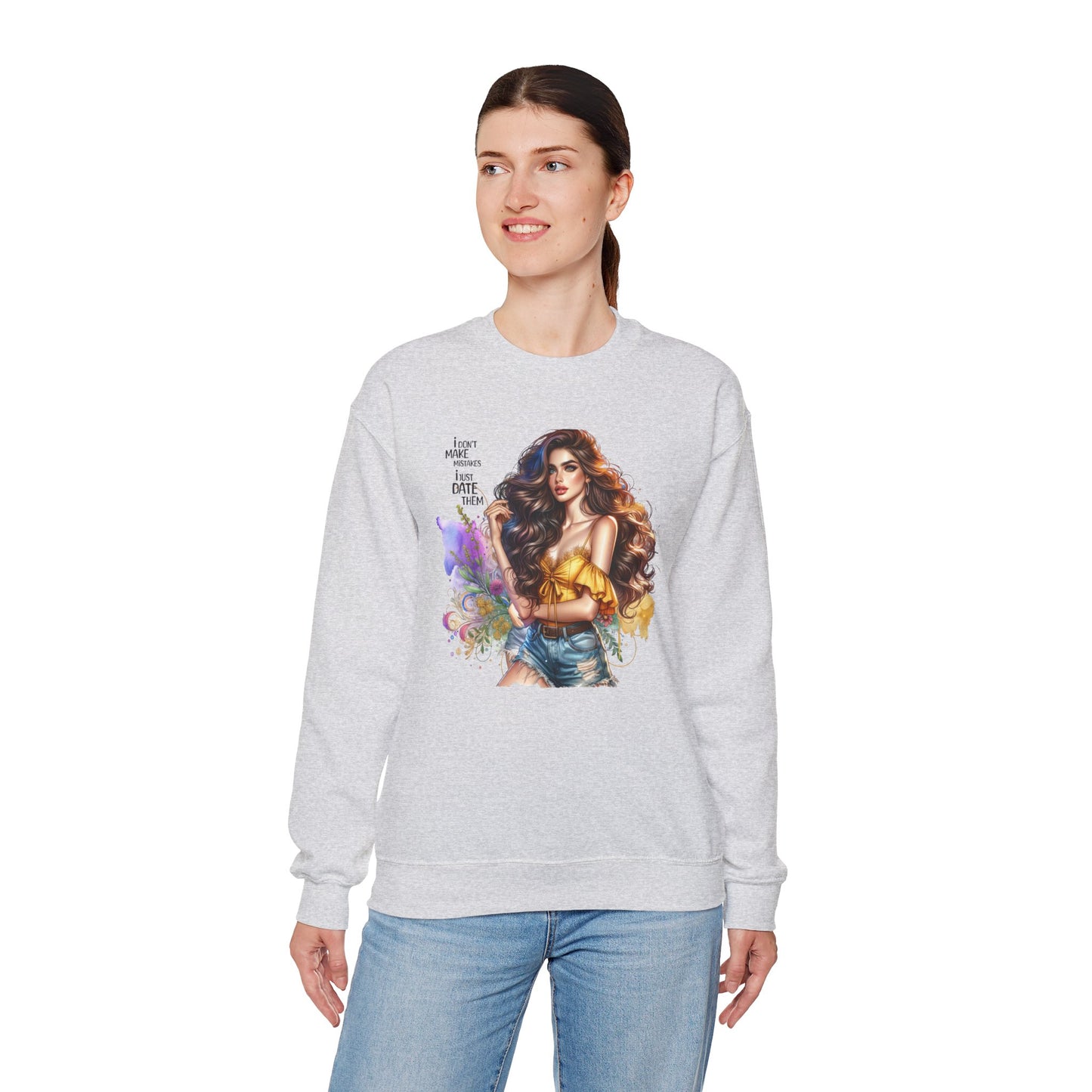 I Don`t  Make Mistakes, I Just Date Them Artistic Crewneck Sweatshirt - Perfect for Casual Outings, Gifts, Festivities, and Everyday Comfort, Featuring Colorful Designs