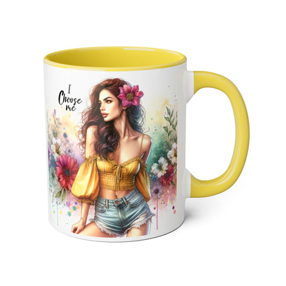 I Choose Me Floral Themed Accent Mugs, 11oz - Eco-Friendly Gift for Self-Care, Birthdays, Friends, Tea Lover, Inspirational Quotes
