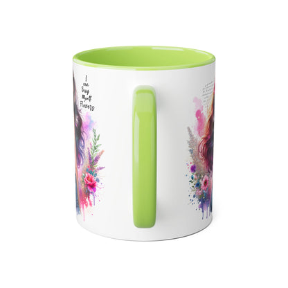 I Can Buy Myself Flowers Floral Art Coffee Mug, Botanical Gift for Her, Colorful Mug for Tea, Art Lover Present, Inspirational Quote Cup